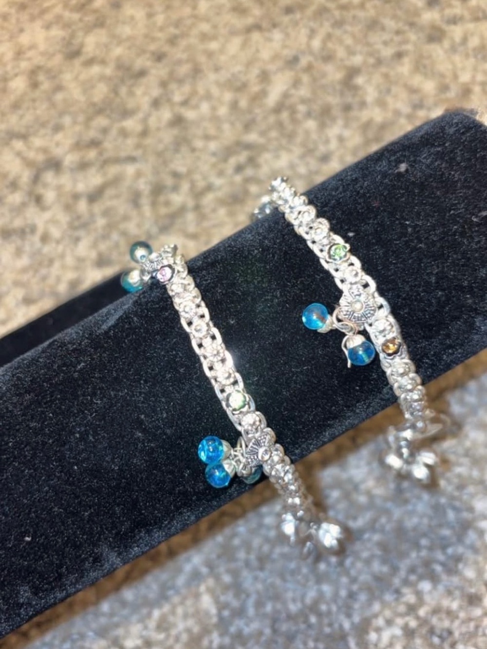 Silver original chandi anklests set Blue Bead Women's anklets